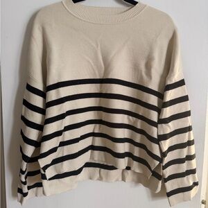 Abercrombie & Fitch Cream Crewneck with Black Stripes